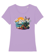 Explore - plaja cu cactusi si apus de soare Tricou mânecă scurtă guler larg fitted Damă Expresser