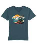 Explore - plaja cu cactusi si apus de soare Tricou mânecă scurtă guler V Bărbat Presenter