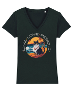 Live Love Rescue Cat 1 Tricou mânecă scurtă guler V Damă Evoker