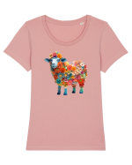 Oaia vesela cu flori Tricou mânecă scurtă guler larg fitted Damă Expresser