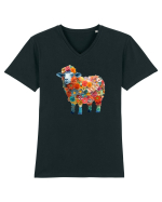 Oaia vesela cu flori Tricou mânecă scurtă guler V Bărbat Presenter