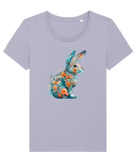 Iepurila floral Tricou mânecă scurtă guler larg fitted Damă Expresser
