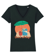 Beach All Day! Tricou mânecă scurtă guler V Damă Evoker