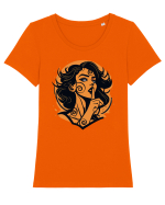 Fata seducatoare portocalie Tricou mânecă scurtă guler larg fitted Damă Expresser