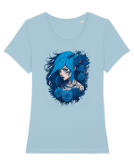 Fata misterioasa albastra Tricou mânecă scurtă guler larg fitted Damă Expresser