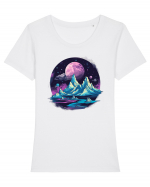 Mountains landscape Tricou mânecă scurtă guler larg fitted Damă Expresser