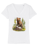 Bear in the forest Tricou mânecă scurtă guler V Damă Evoker