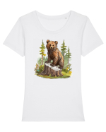 Bear in the forest Tricou mânecă scurtă guler larg fitted Damă Expresser