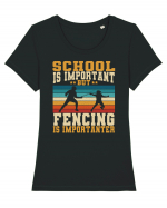 School Is Important But Fencing Is Importanter Grunge Style Tricou mânecă scurtă guler larg fitted Damă Expresser