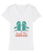 Sandy Feet Tanned Body Tricou mânecă scurtă guler V Damă Evoker