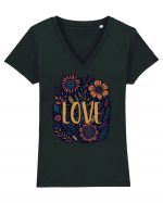 Love - flori boho Tricou mânecă scurtă guler V Damă Evoker