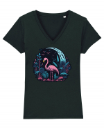 Flamingo moon Tricou mânecă scurtă guler V Damă Evoker