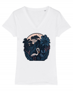 White weird bird moon Tricou mânecă scurtă guler V Damă Evoker