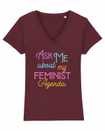 Ask me about my feminist agenda Tricou mânecă scurtă guler V Damă Evoker