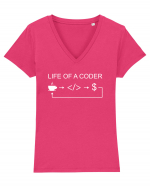 Coder life Tricou mânecă scurtă guler V Damă Evoker