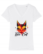 cat lover Tricou mânecă scurtă guler V Damă Evoker