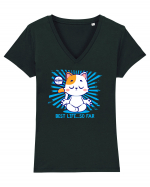 BEST LIFE ...so far (MEOWMMM - YOGA CAT) Tricou mânecă scurtă guler V Damă Evoker