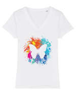 Butterfly Colors Tricou mânecă scurtă guler V Damă Evoker