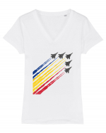 Romanian Air Force F16 Tricou mânecă scurtă guler V Damă Evoker