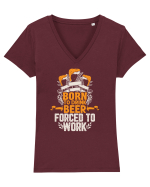 pt iubitorii de bere - Born to drink beer forced to work Tricou mânecă scurtă guler V Damă Evoker