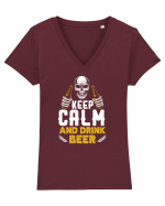 pt iubitorii de bere - Keep calm and drink beer Tricou mânecă scurtă guler V Damă Evoker