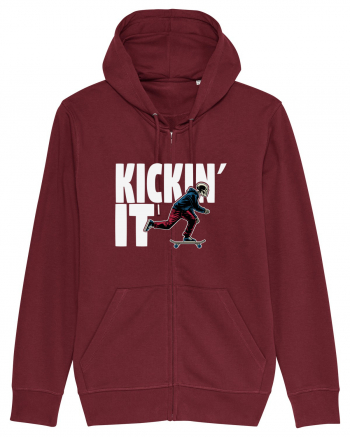 Kickin' It Skeleton Skateboarding Burgundy