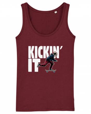 Kickin' It Skeleton Skateboarding Burgundy