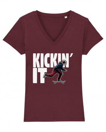 Kickin' It Skeleton Skateboarding Burgundy