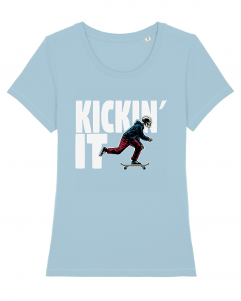 Kickin' It Skeleton Skateboarding Sky Blue