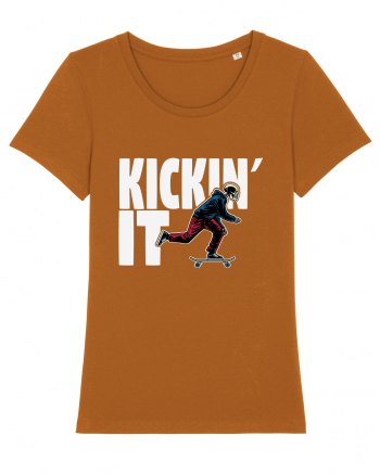 Kickin' It Skeleton Skateboarding Roasted Orange