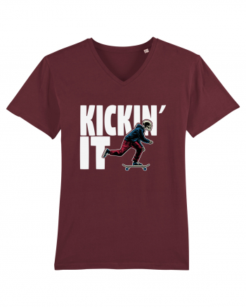 Kickin' It Skeleton Skateboarding Burgundy