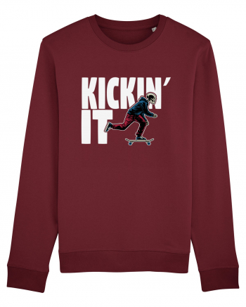 Kickin' It Skeleton Skateboarding Burgundy