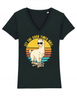 Let The Good Times Roll Lama Skateboarding Tricou mânecă scurtă guler V Damă Evoker