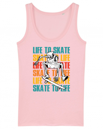 Life To Skate Skate To Life Skateboard Skeleton Rider Cotton Pink