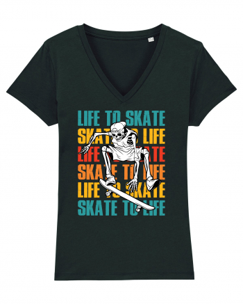 Life To Skate Skate To Life Skateboard Skeleton Rider Black