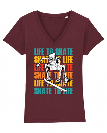 Life To Skate Skate To Life Skateboard Skeleton Rider Burgundy