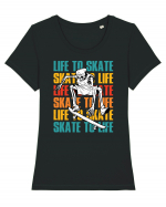 Life To Skate Skate To Life Skateboard Skeleton Rider Tricou mânecă scurtă guler larg fitted Damă Expresser