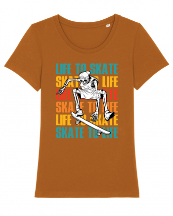 Life To Skate Skate To Life Skateboard Skeleton Rider Roasted Orange