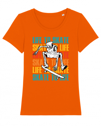 Life To Skate Skate To Life Skateboard Skeleton Rider Bright Orange