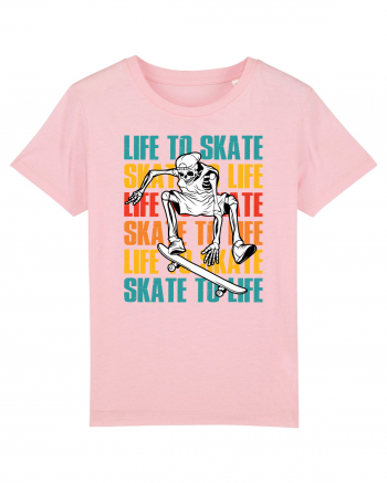 Life To Skate Skate To Life Skateboard Skeleton Rider Cotton Pink