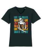 Life To Skate Skate To Life Skateboard Skeleton Rider Tricou mânecă scurtă guler V Bărbat Presenter