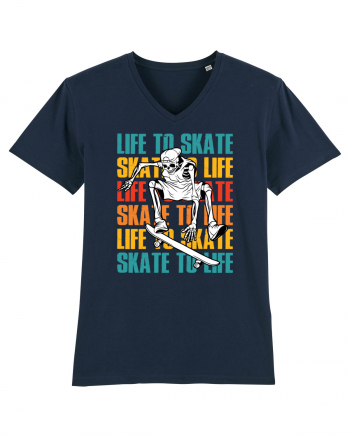 Life To Skate Skate To Life Skateboard Skeleton Rider French Navy