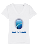 Travel time  Tricou mânecă scurtă guler V Damă Evoker