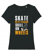 Skate With Passion Skills On Wheels Tricou mânecă scurtă guler larg fitted Damă Expresser