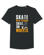 Skate With Passion Skills On Wheels Tricou mânecă scurtă guler larg Bărbat Skater