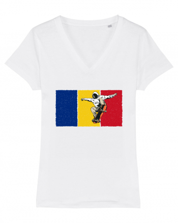 Vintage Romanian Flag Skateboarding White