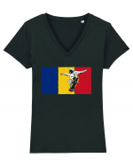 Vintage Romanian Flag Skateboarding Tricou mânecă scurtă guler V Damă Evoker