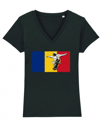 Vintage Romanian Flag Skateboarding Black