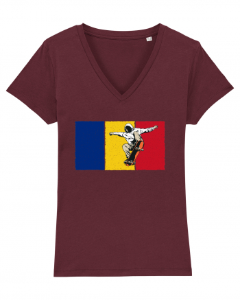 Vintage Romanian Flag Skateboarding Burgundy