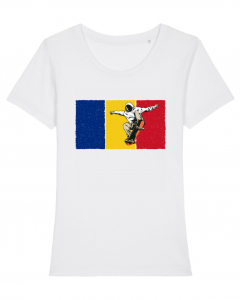 Vintage Romanian Flag Skateboarding White